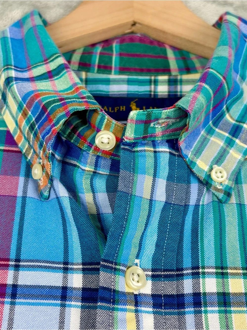 Polo Ralph Lauren Shirt Mens XLT Green Blue Multicolor Flesh Pony Preppy